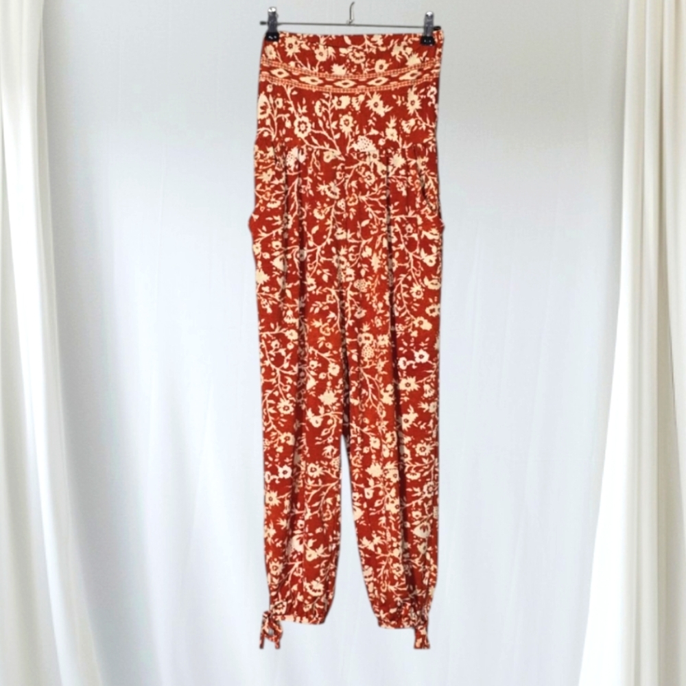 Robin Piccone Pants High Waist Ikat Floral Orange & White Slouchy Tropical Sz S